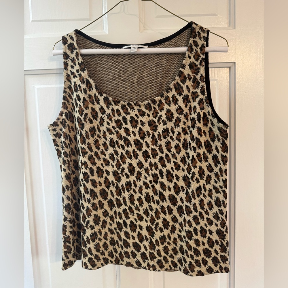 St John Leopard Print Knit Tank Top Size Medium Santana Knit Animal Print Sleeve